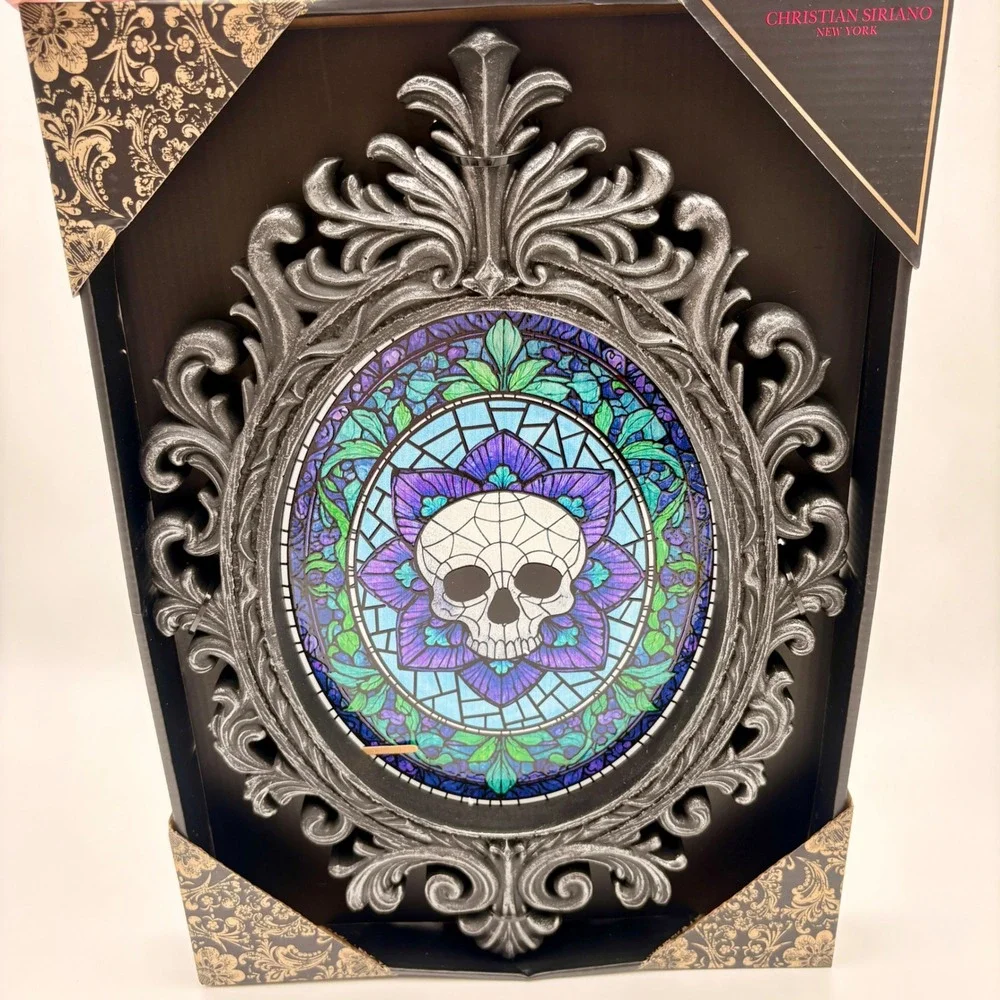 Christian Siriano Skull Stained Glass Wall Mirror Gothic Baroque Halloween